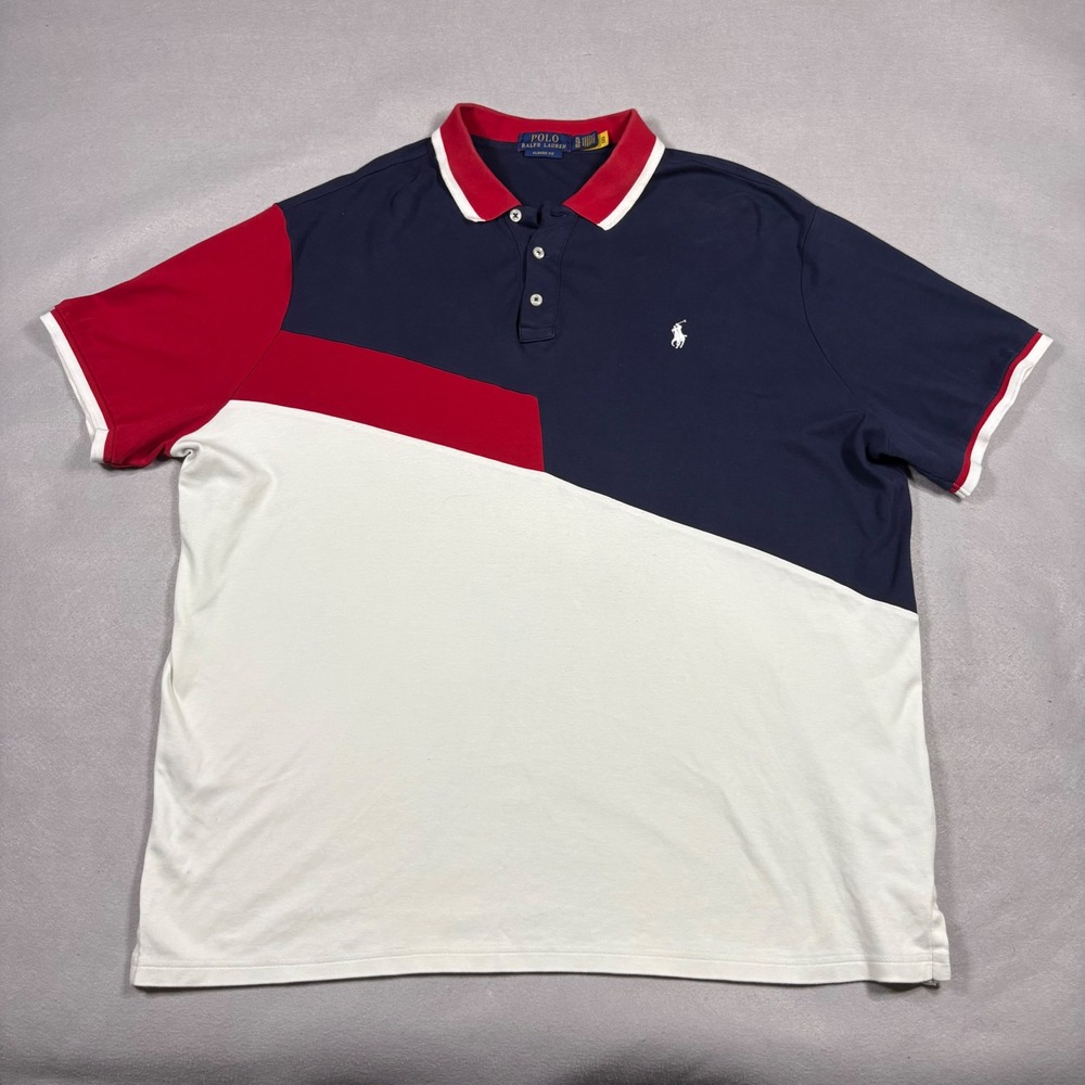 Polo Ralph Lauren Mens XL Classic Fit Colorblock Polo Shirt Navy Red White